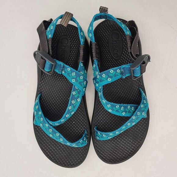 Chaco Sandals Shoes Blue Green Flower Girls Size 4 or Women's 5.5 to 6 - Picture 16 of 16